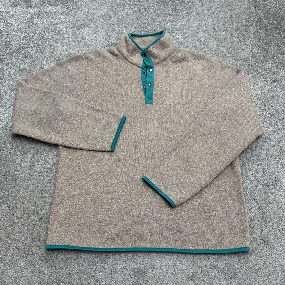 Bonobos Fleece Quarter Snap Pullover Mens Medium Tan Teal Trim Mock Neck Casual